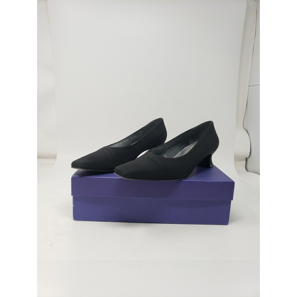 Stuart Weitzman Delight Black Peau Square Toe Kitten Heel Pumps Size 8M